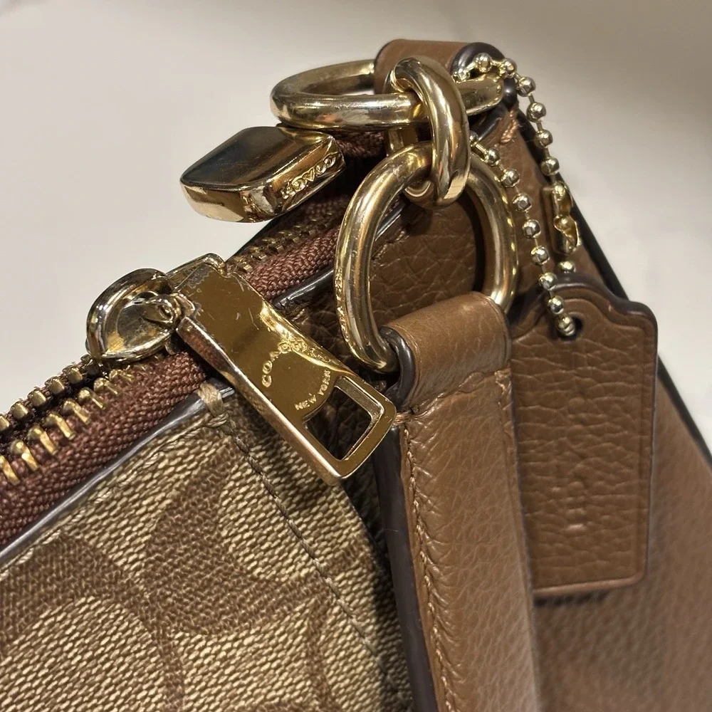 Coach Marlon Hobo Bag F79993 & Accordion Zip Wallet Set Signature Canvas Brown
